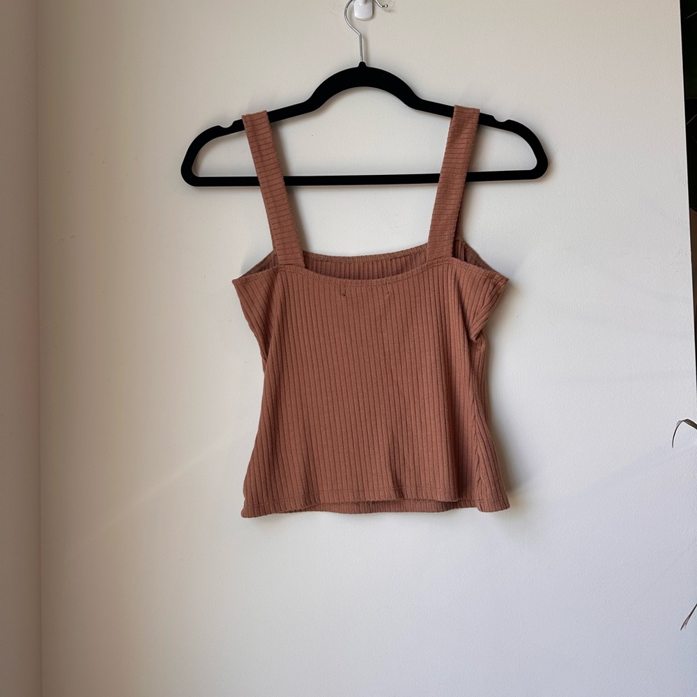 Brown Ribbed Tank Top - Sasha Top in Camel by Few Moda - Picture 7 of 9